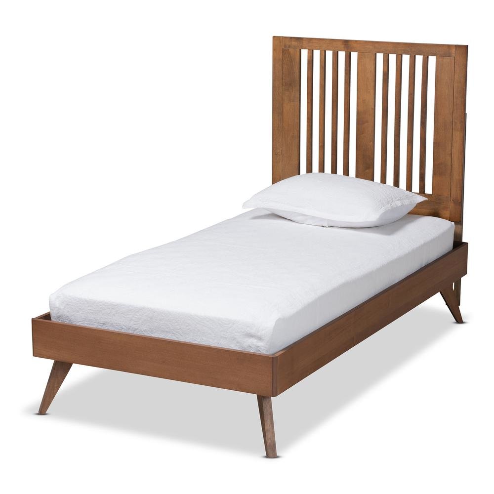 Transitional Ash Walnut Finished Wood Twin Size Platform Bed. Picture 10