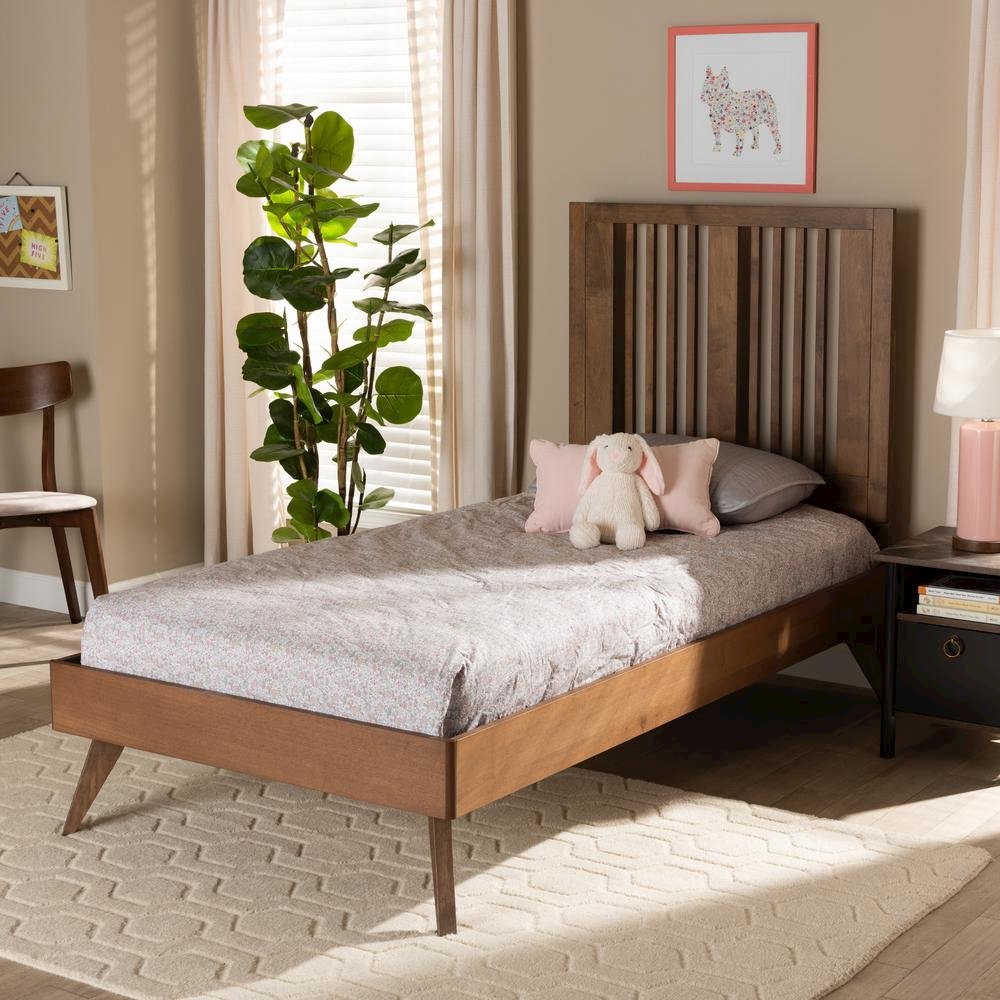 Transitional Ash Walnut Finished Wood Twin Size Platform Bed. Picture 15