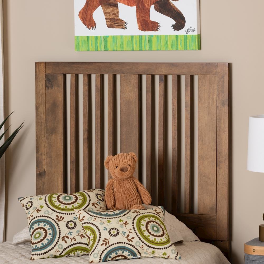 Transitional Ash Walnut Finished Wood Twin Size Headboard. Picture 9