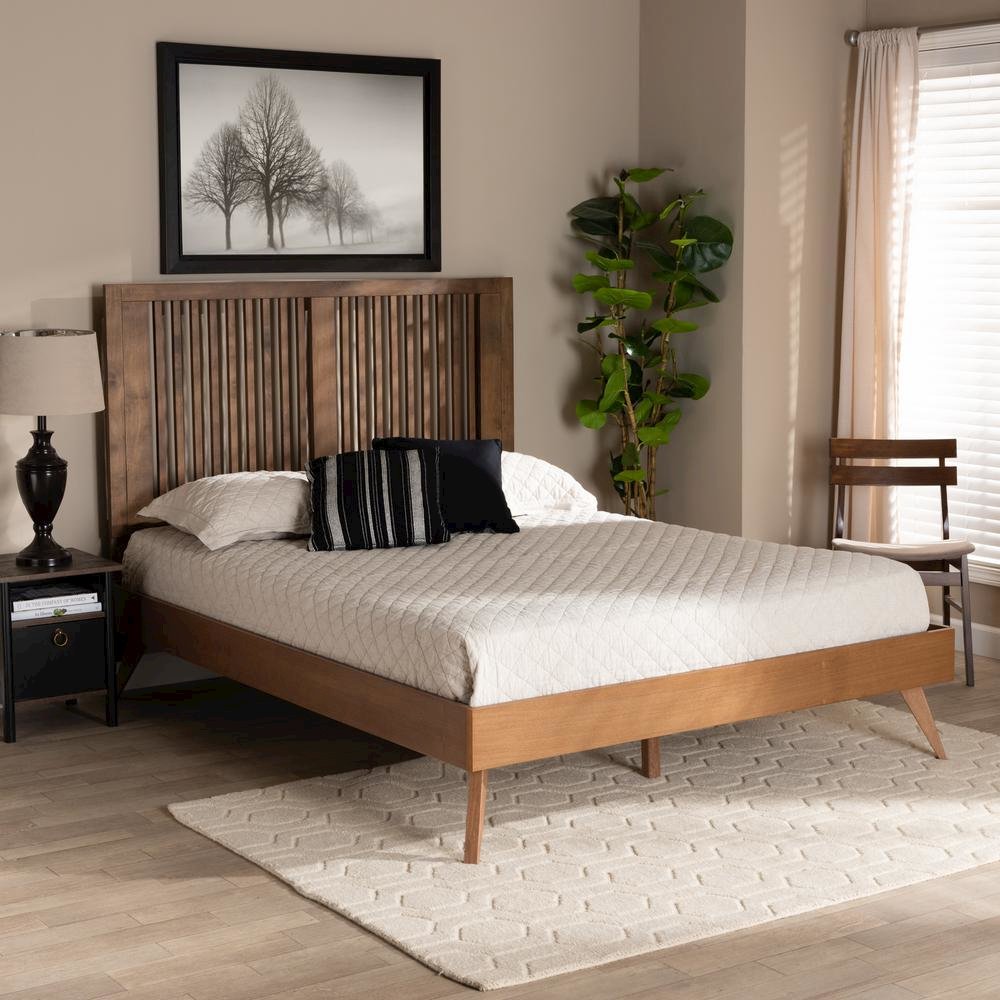 Transitional Ash Walnut Finished Wood Full Size Platform Bed. Picture 17