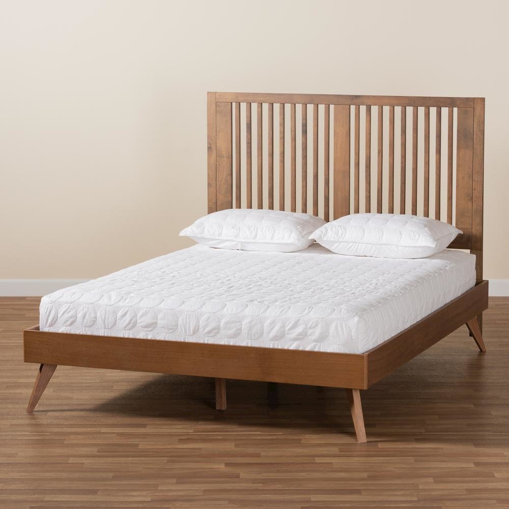 Transitional Ash Walnut Finished Wood Full Size Platform Bed. Picture 18