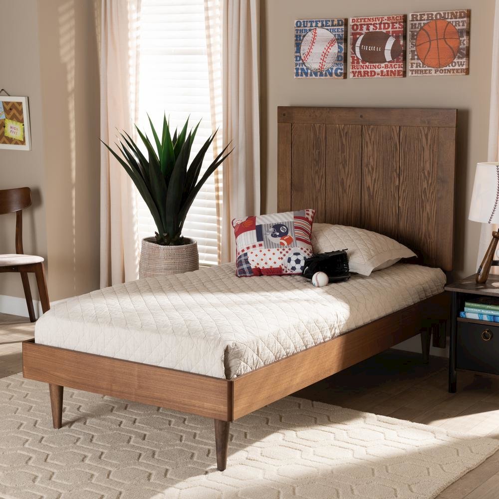Transitional Ash Walnut Finished Wood Twin Size Platform Bed. Picture 15