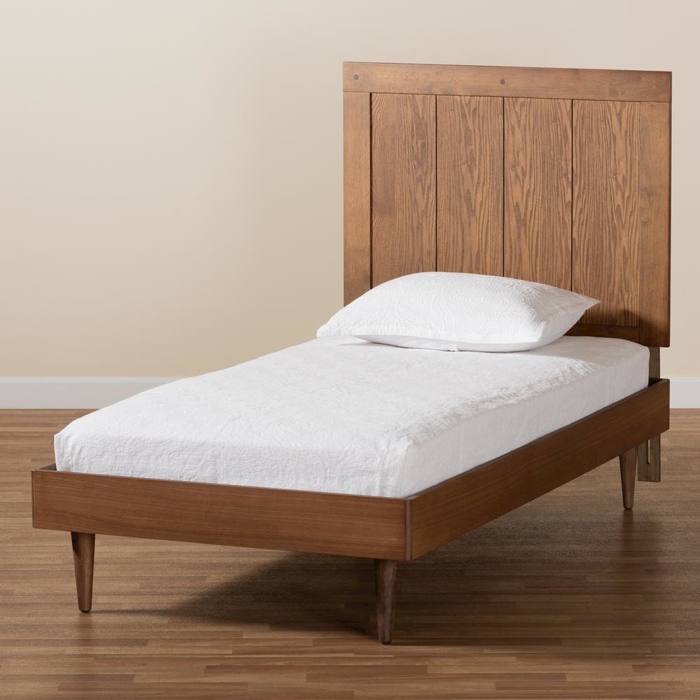 Transitional Ash Walnut Finished Wood Twin Size Platform Bed. Picture 16