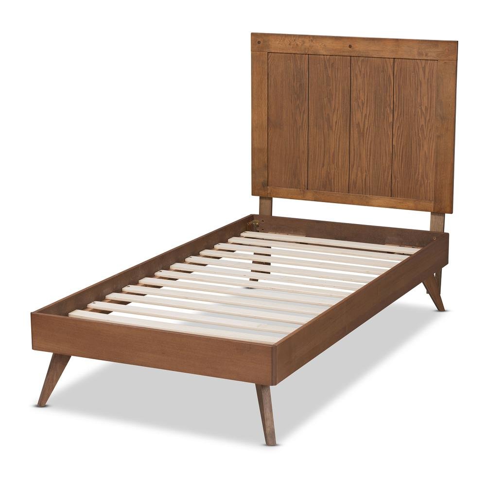 Transitional Ash Walnut Finished Wood Twin Size Platform Bed. Picture 12