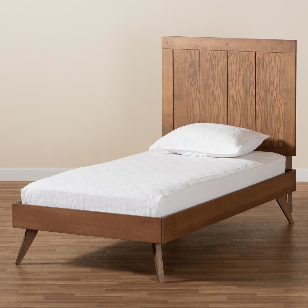 Transitional Ash Walnut Finished Wood Twin Size Platform Bed. Picture 16