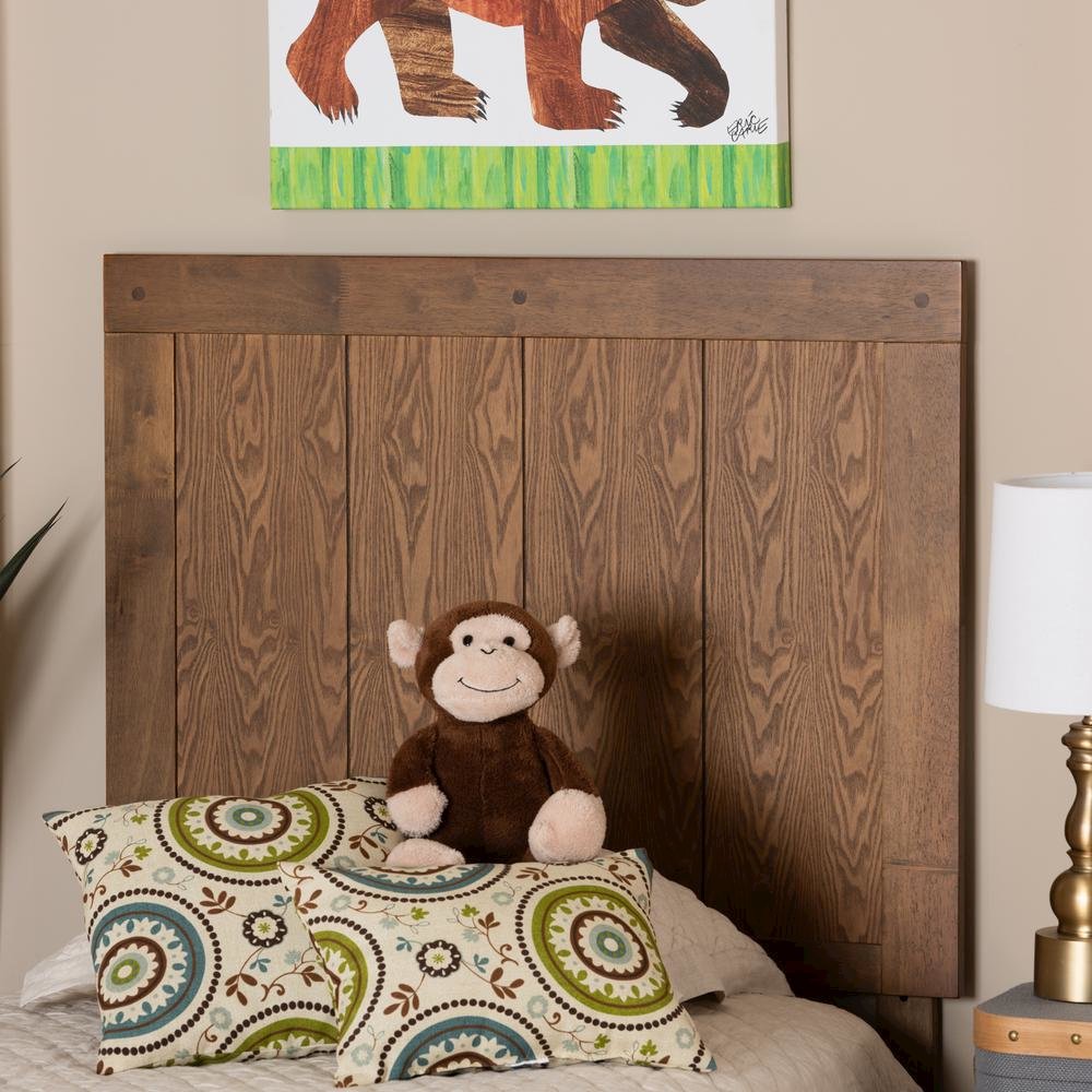 Transitional Ash Walnut Finished Wood Twin Size Headboard. Picture 9