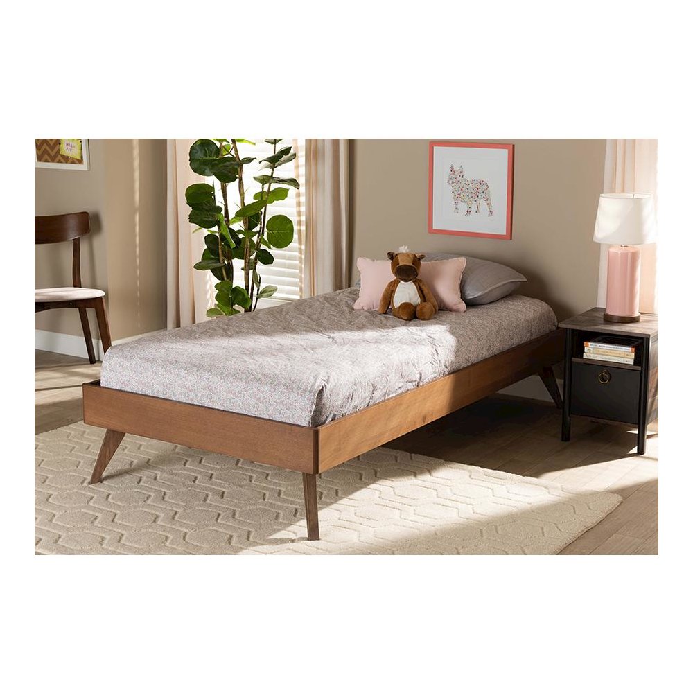 Ash Walnut Finished Wood Twin Size Platform Bed Frame. Picture 12