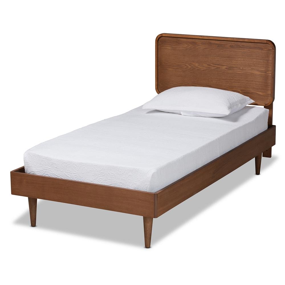 Transitional Walnut Brown Finished Wood Twin Size Platform Bed. Picture 10