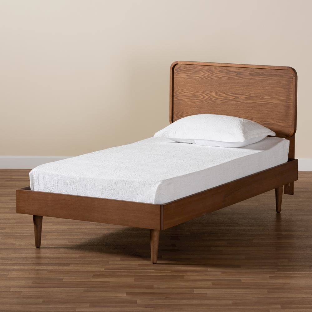 Transitional Walnut Brown Finished Wood Twin Size Platform Bed. Picture 16