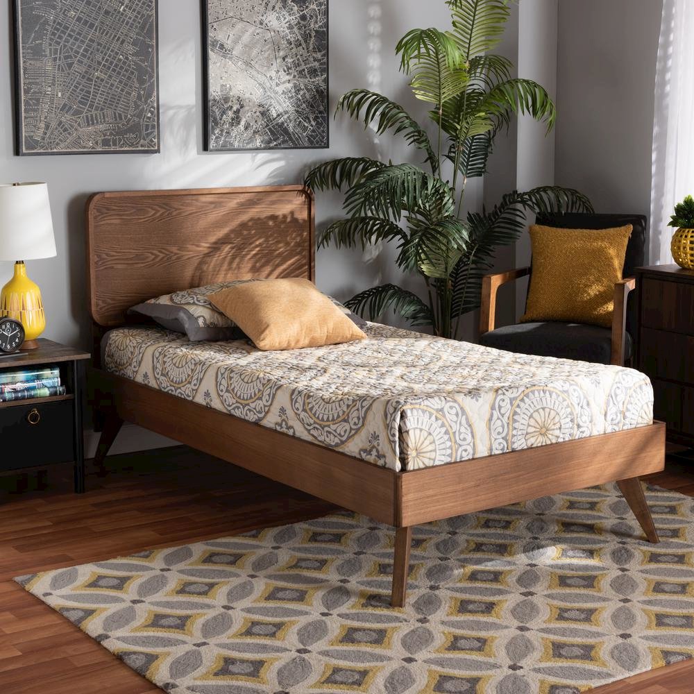 Transitional Walnut Brown Finished Wood Twin Size Platform Bed. Picture 15