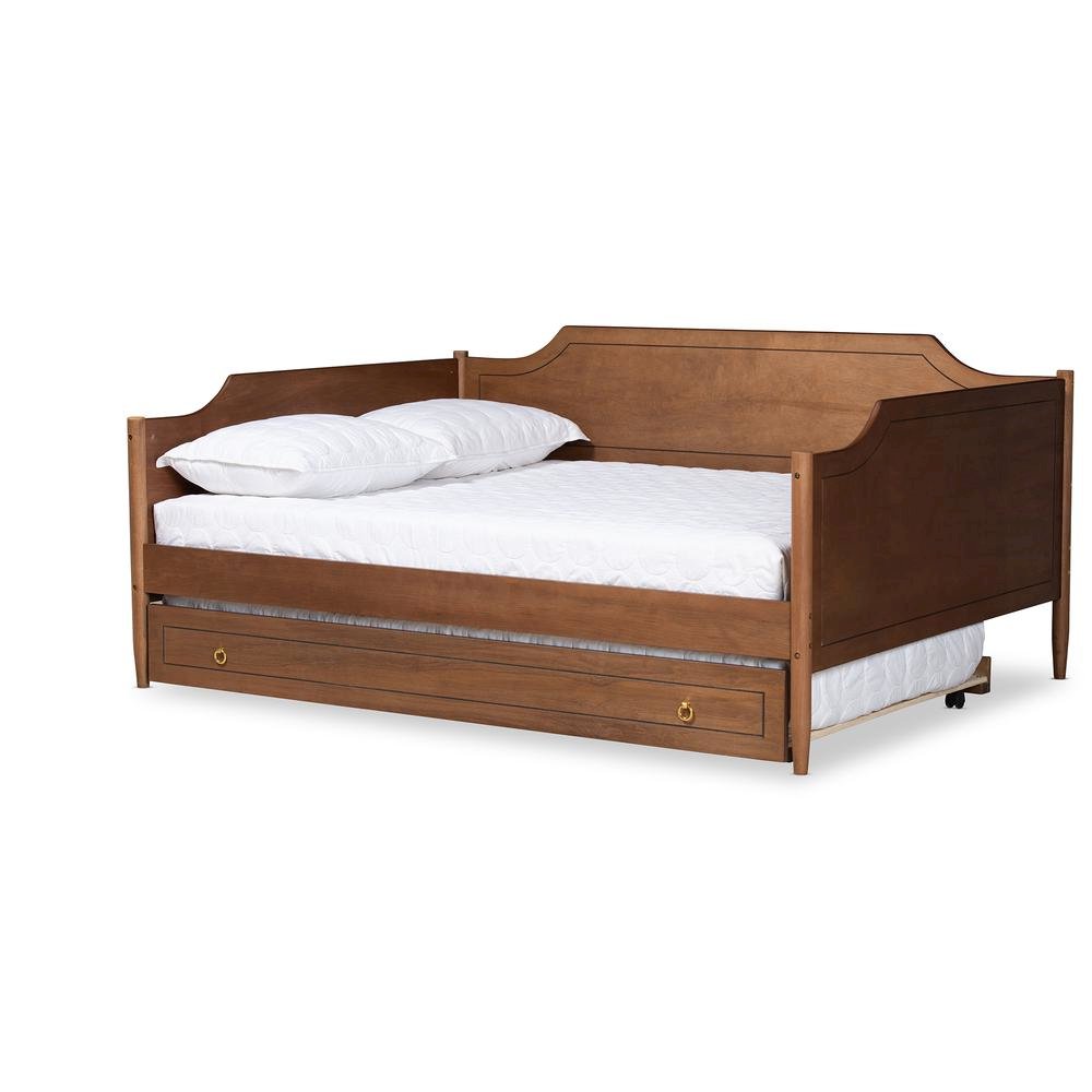 Farmhouse Walnut Brown Finished Wood Full Size Daybed with Roll-Out Trundle Bed. Picture 13
