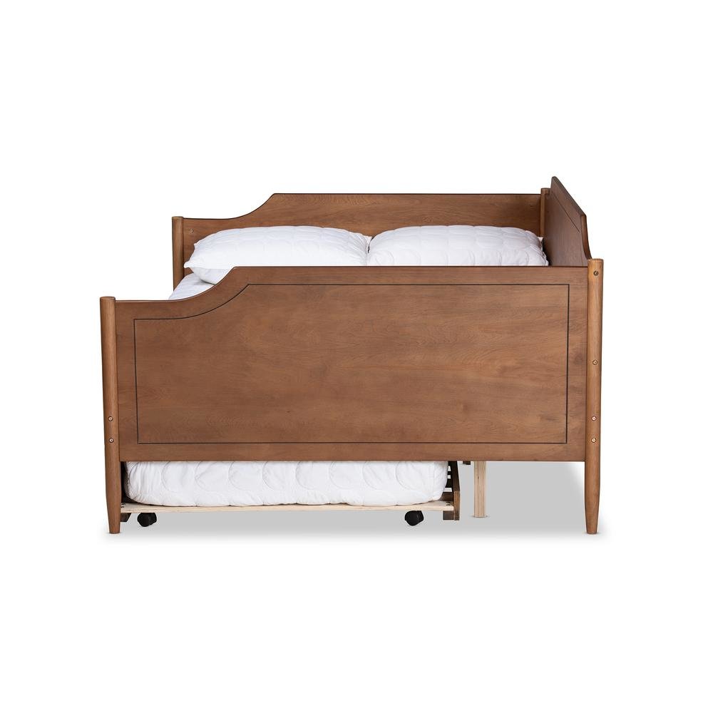 Farmhouse Walnut Brown Finished Wood Full Size Daybed with Roll-Out Trundle Bed. Picture 15