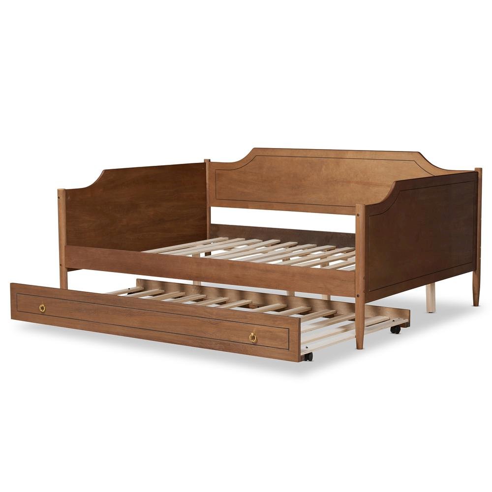 Farmhouse Walnut Brown Finished Wood Full Size Daybed with Roll-Out Trundle Bed. Picture 17