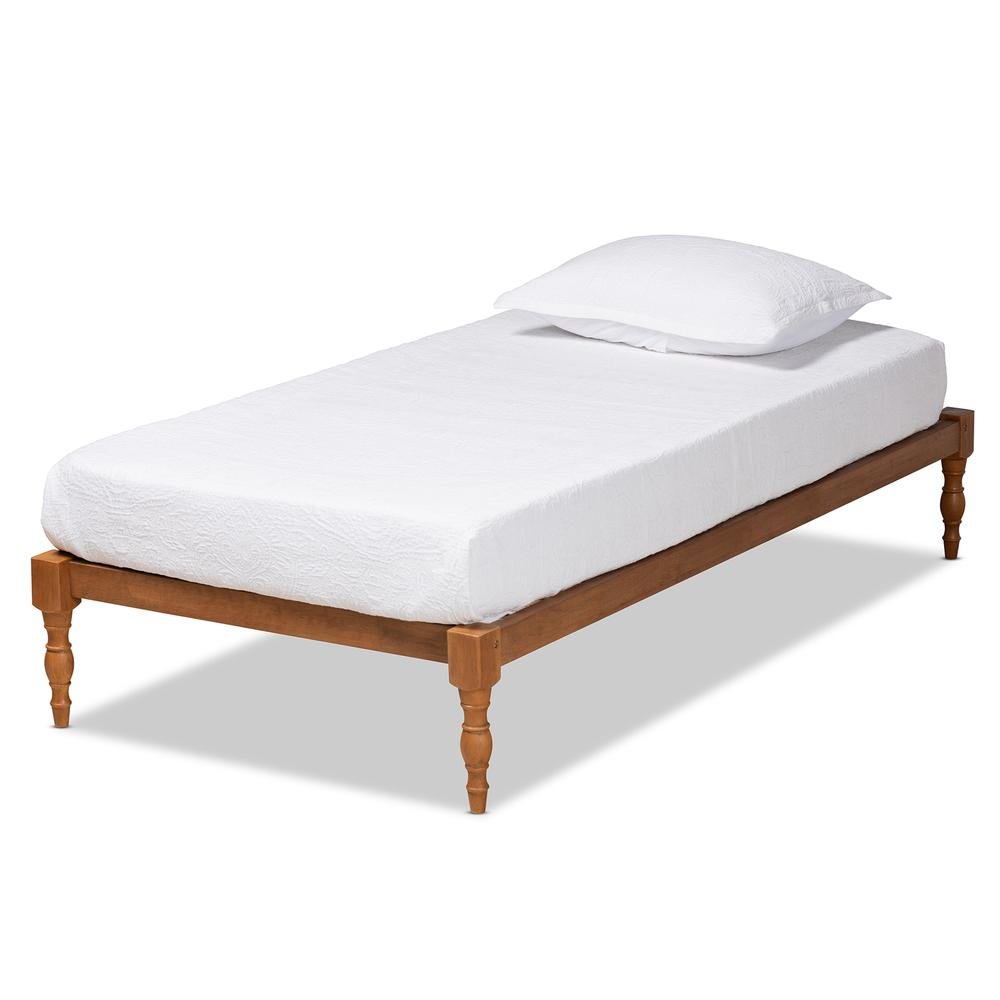 Walnut Brown Finished Wood Twin Size Platform Bed Frame. Picture 8