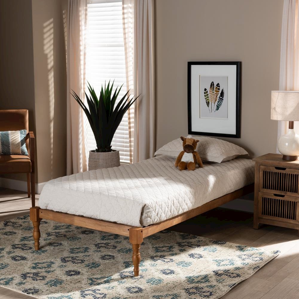 Walnut Brown Finished Wood Twin Size Platform Bed Frame. Picture 12