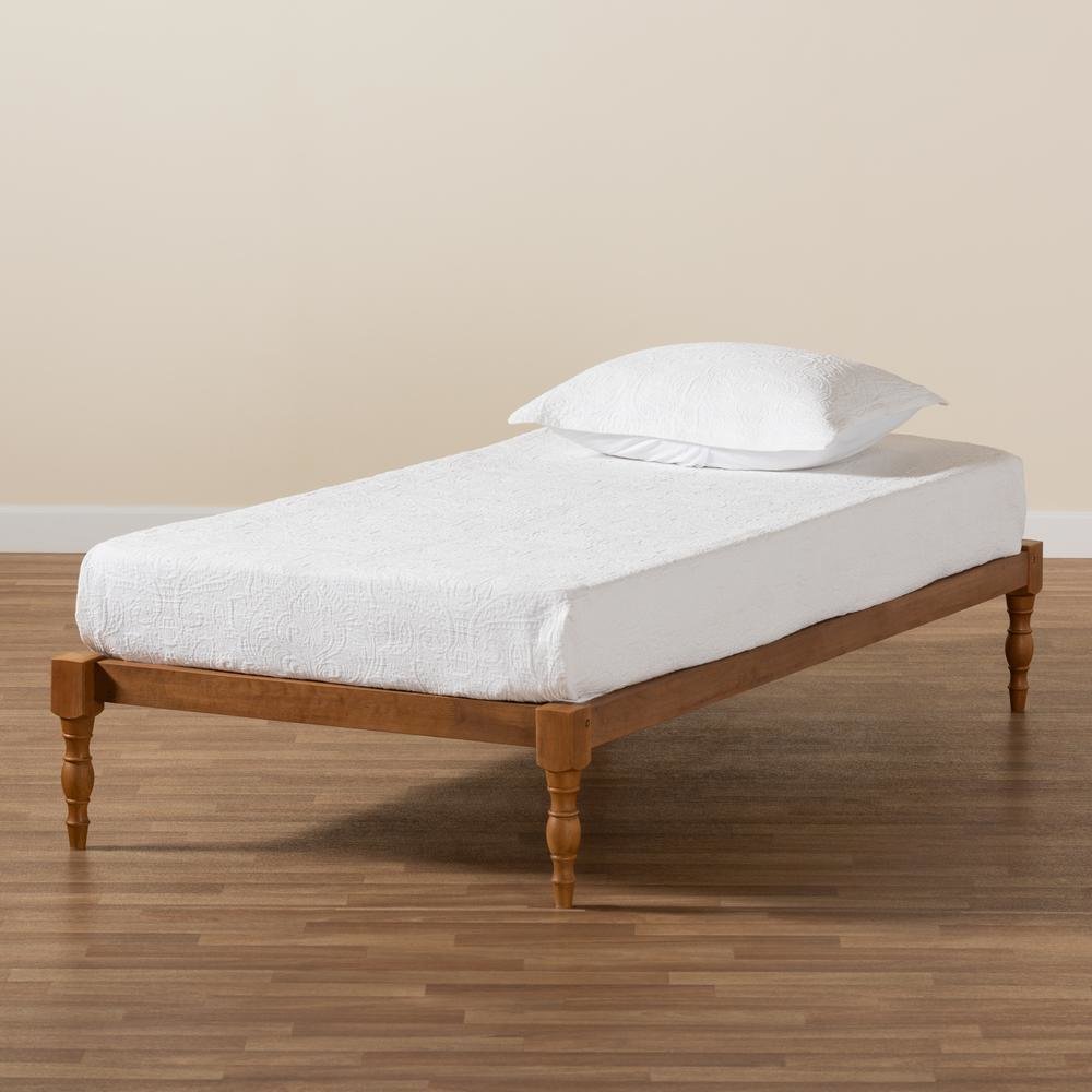 Walnut Brown Finished Wood Twin Size Platform Bed Frame. Picture 13