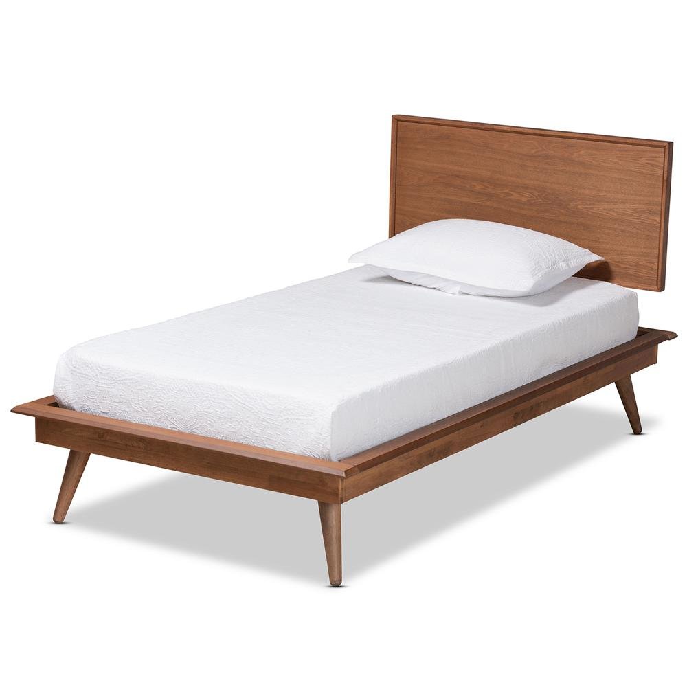 Karine Mid-Century Modern Walnut Brown Finished Wood Twin Size Platform Bed. Picture 10