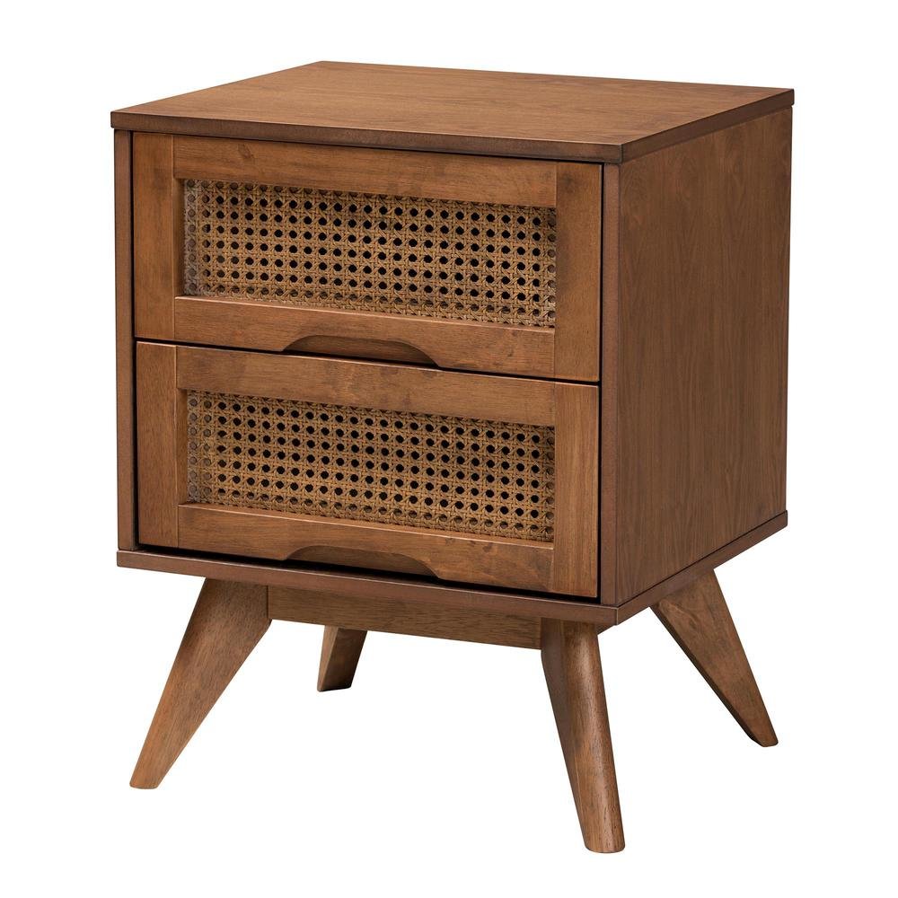 Walnut Brown Finished Wood and Rattan Twin Size 5-Piece Bedroom Set. Picture 18