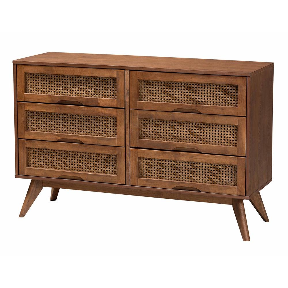 Walnut Brown Finished Wood and Rattan Twin Size 5-Piece Bedroom Set. Picture 20