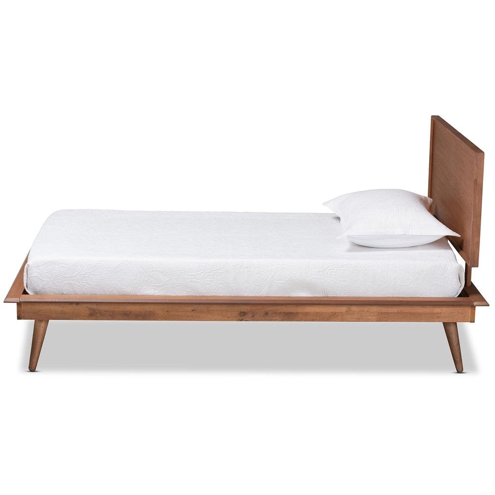 Karine Mid-Century Modern Walnut Brown Finished Wood Twin Size Platform Bed. Picture 11