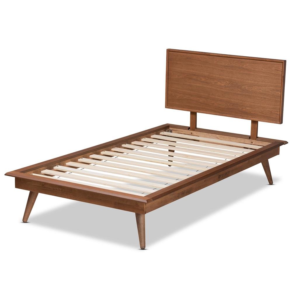 Karine Mid-Century Modern Walnut Brown Finished Wood Twin Size Platform Bed. Picture 12
