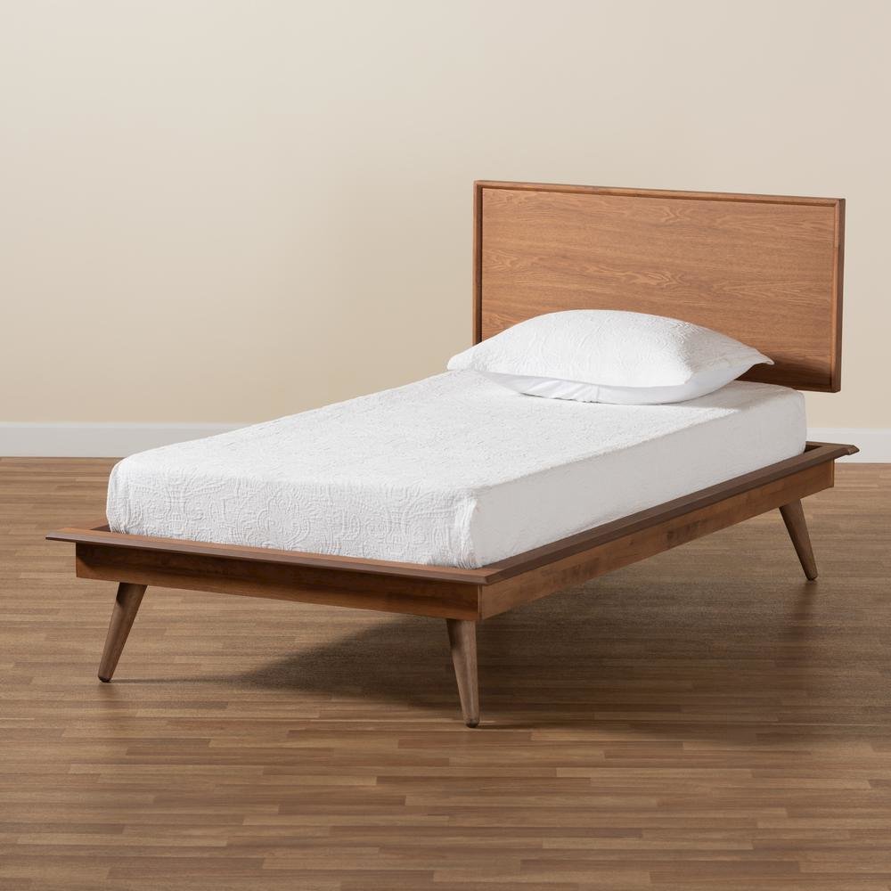 Karine Mid-Century Modern Walnut Brown Finished Wood Twin Size Platform Bed. Picture 16