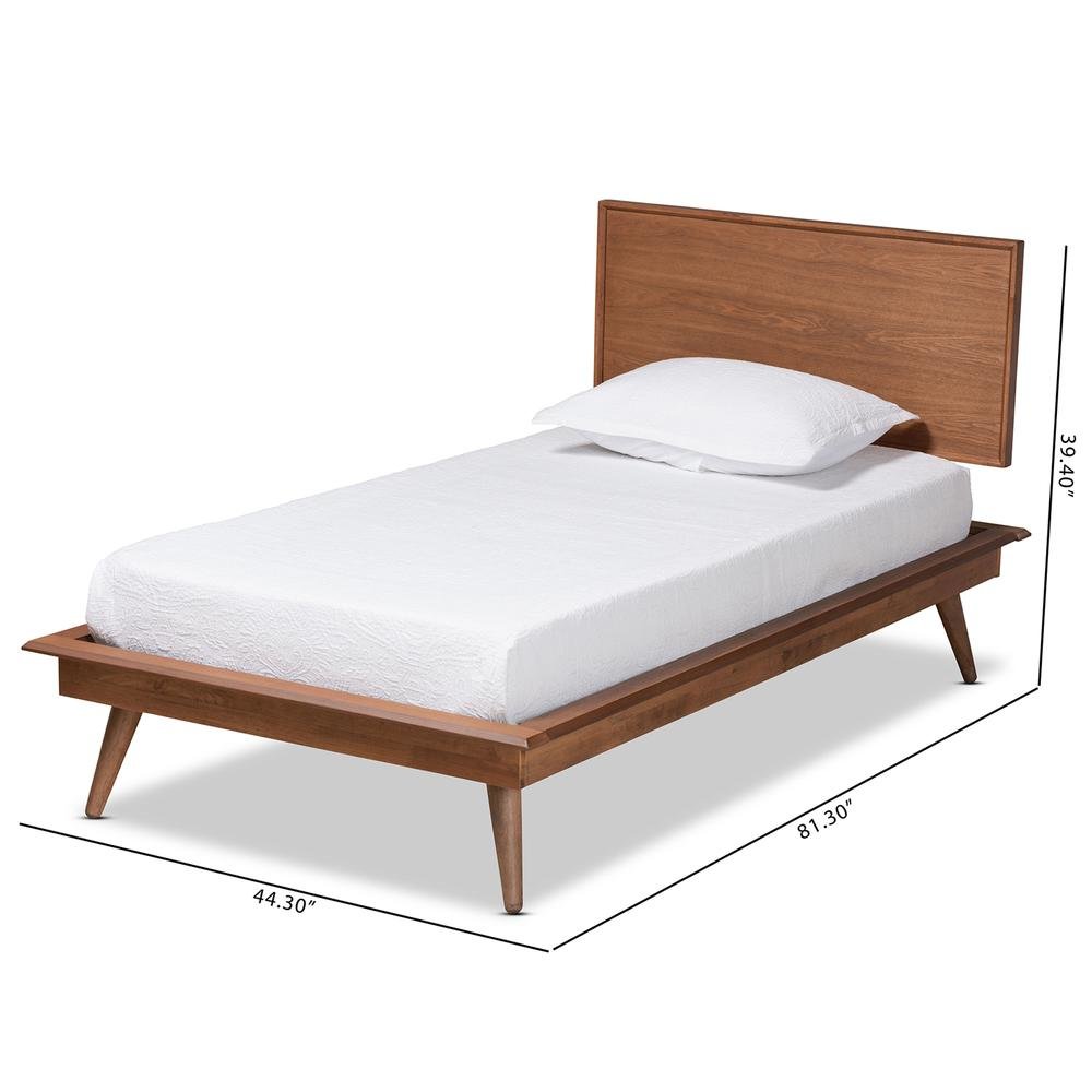 Karine Mid-Century Modern Walnut Brown Finished Wood Twin Size Platform Bed. Picture 17
