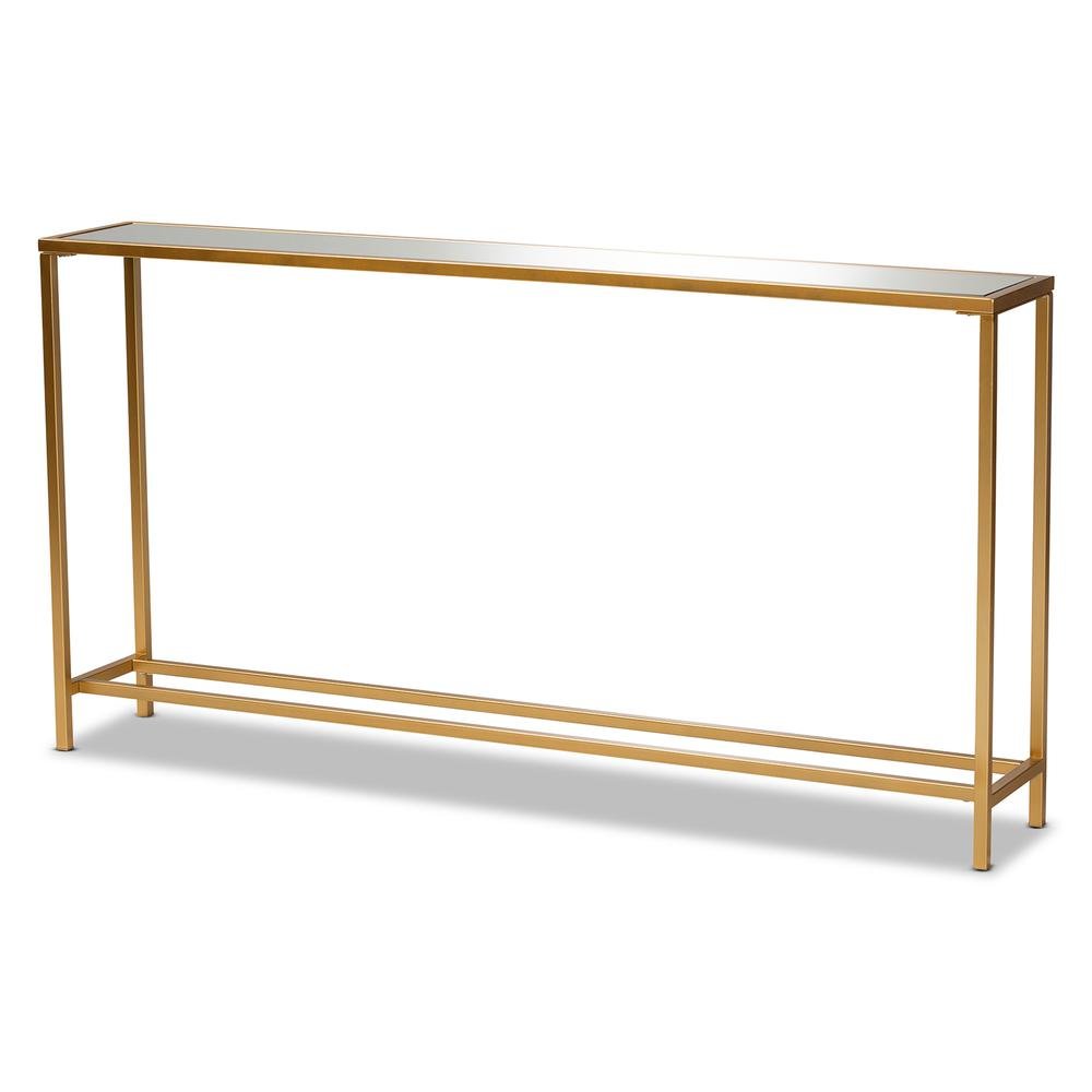 Glam Gold Finished Metal and Mirrored Glass Console Table. Picture 9