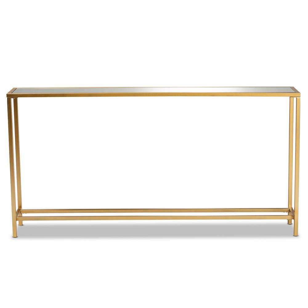 Glam Gold Finished Metal and Mirrored Glass Console Table. Picture 10