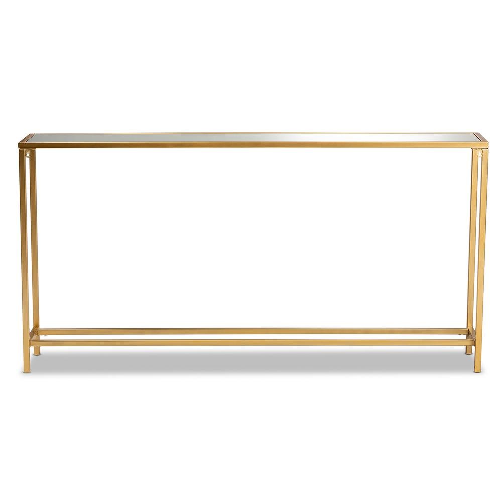 Glam Gold Finished Metal and Mirrored Glass Console Table. Picture 12