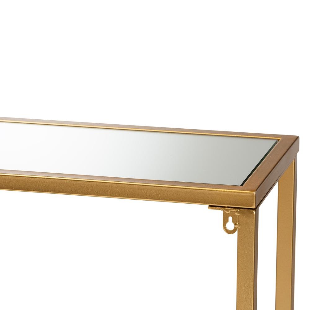 Glam Gold Finished Metal and Mirrored Glass Console Table. Picture 13