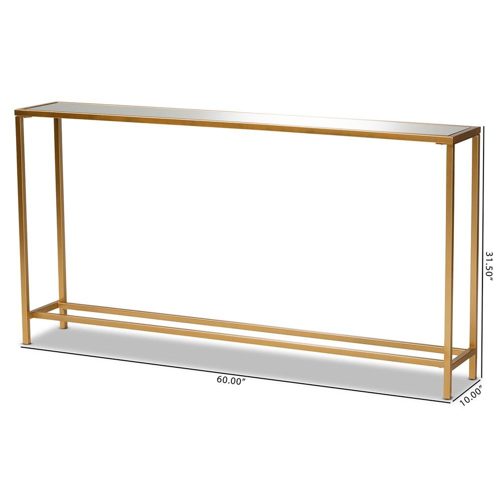 Glam Gold Finished Metal and Mirrored Glass Console Table. Picture 16