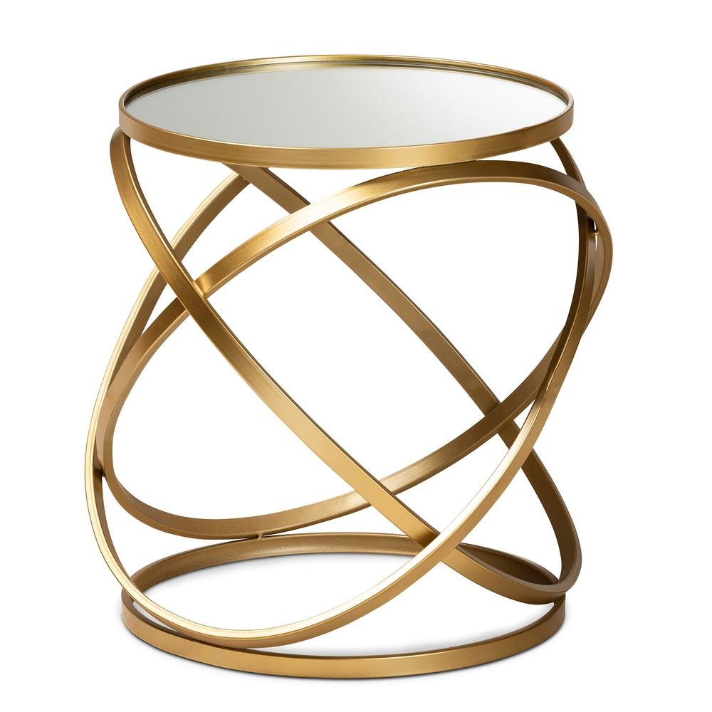 Desma Glam and Luxe Gold Finished Metal and Mirrored Glass End Table. Picture 7