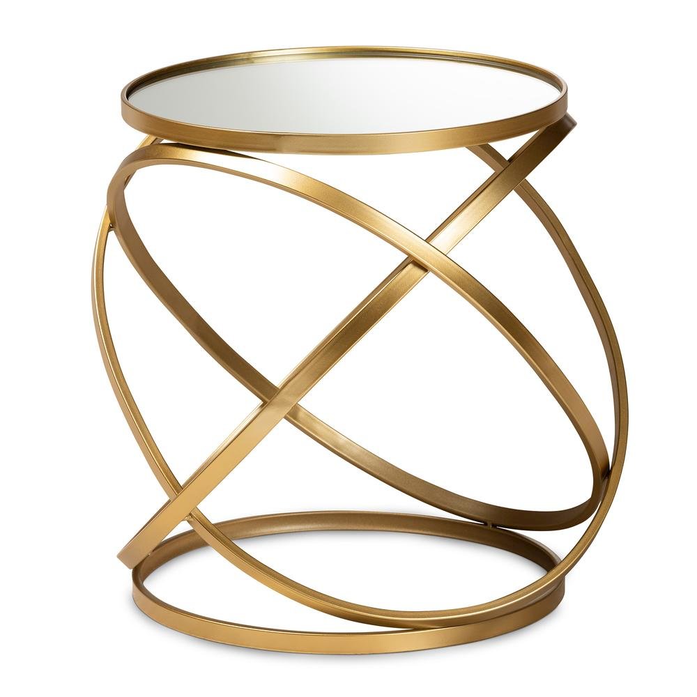 Desma Glam and Luxe Gold Finished Metal and Mirrored Glass End Table. Picture 8