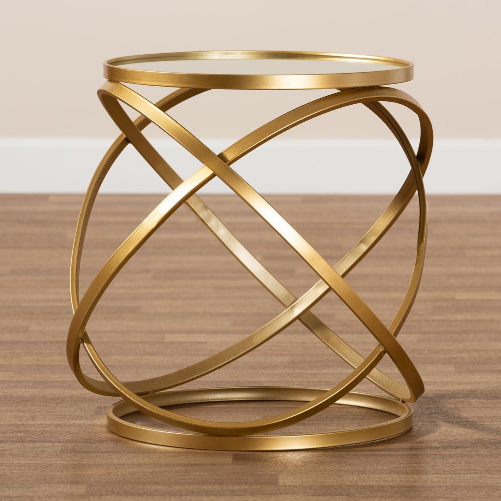Desma Glam and Luxe Gold Finished Metal and Mirrored Glass End Table. Picture 11