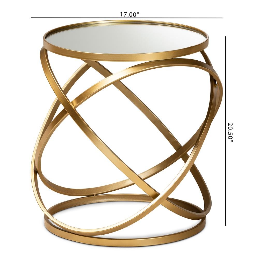 Desma Glam and Luxe Gold Finished Metal and Mirrored Glass End Table. Picture 12