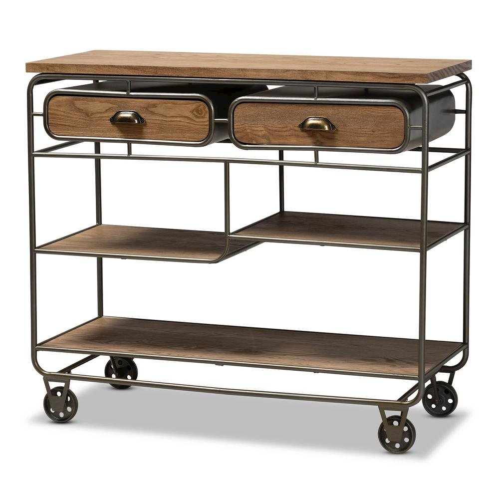 Black Finished Metal 2-Drawer Kitchen Cart. Picture 11
