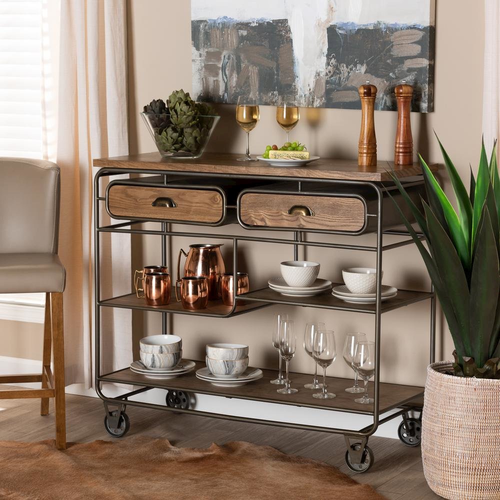 Black Finished Metal 2-Drawer Kitchen Cart. Picture 18