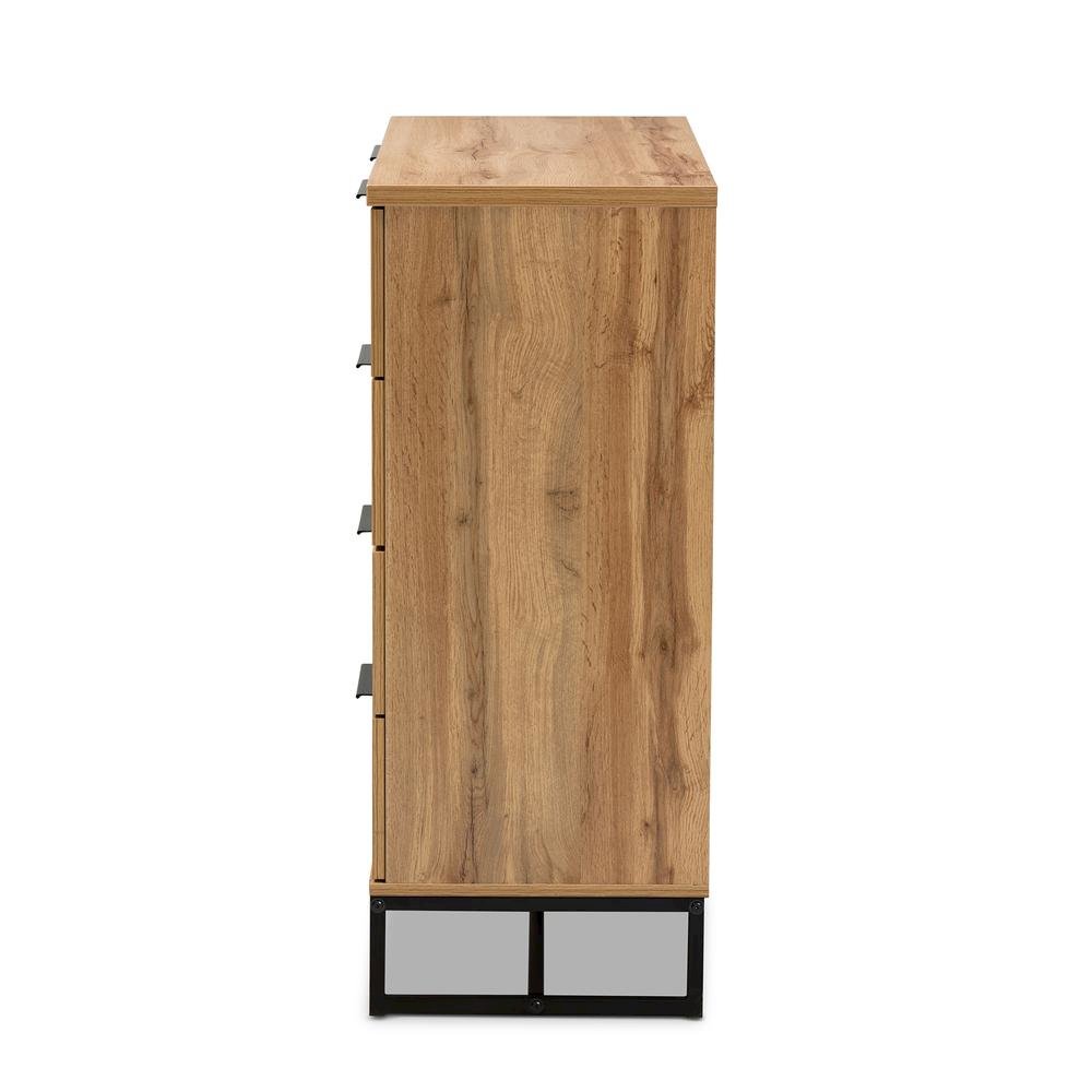 Oak Finished Wood and Black Finished Metal 5-Drawer Bedroom Chest. Picture 13