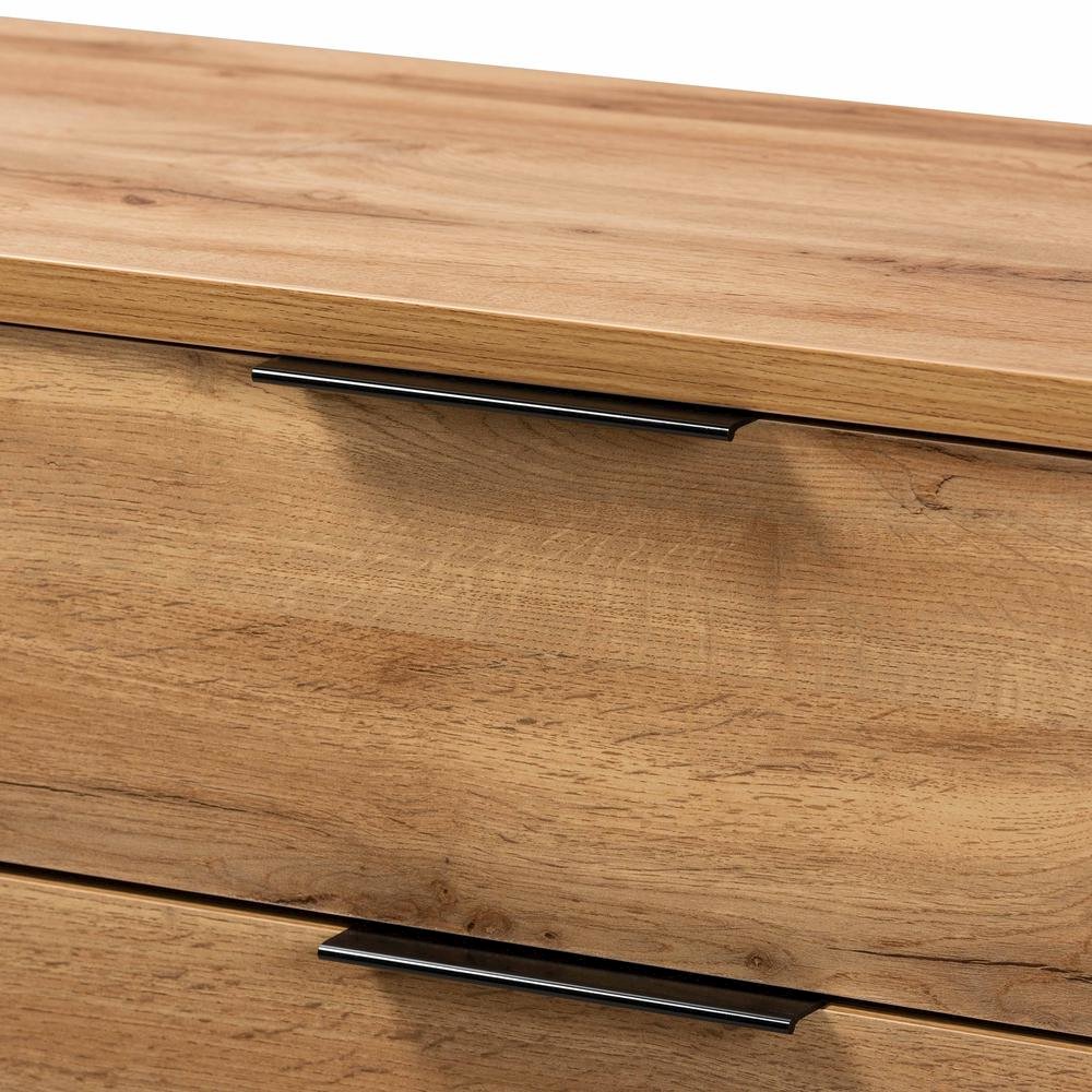 Oak Finished Wood and Black Finished Metal 5-Drawer Bedroom Chest. Picture 14