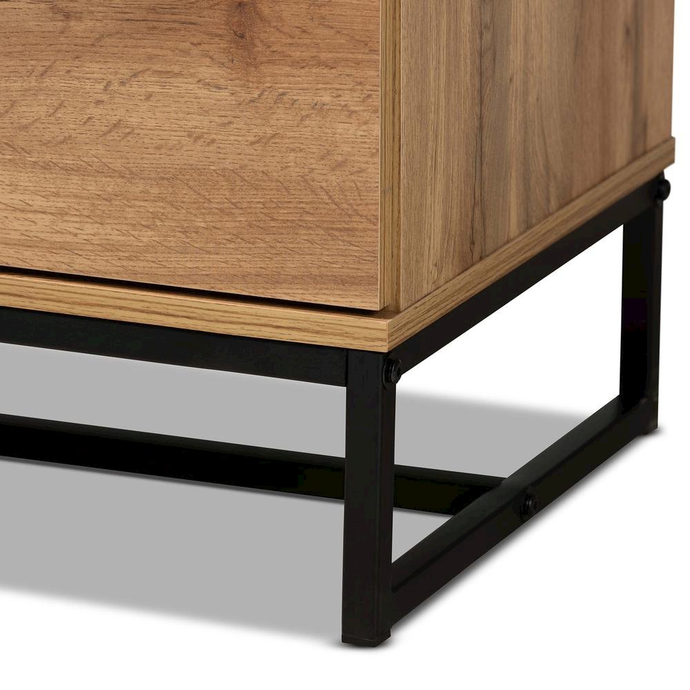 Oak Finished Wood and Black Finished Metal 5-Drawer Bedroom Chest. Picture 15
