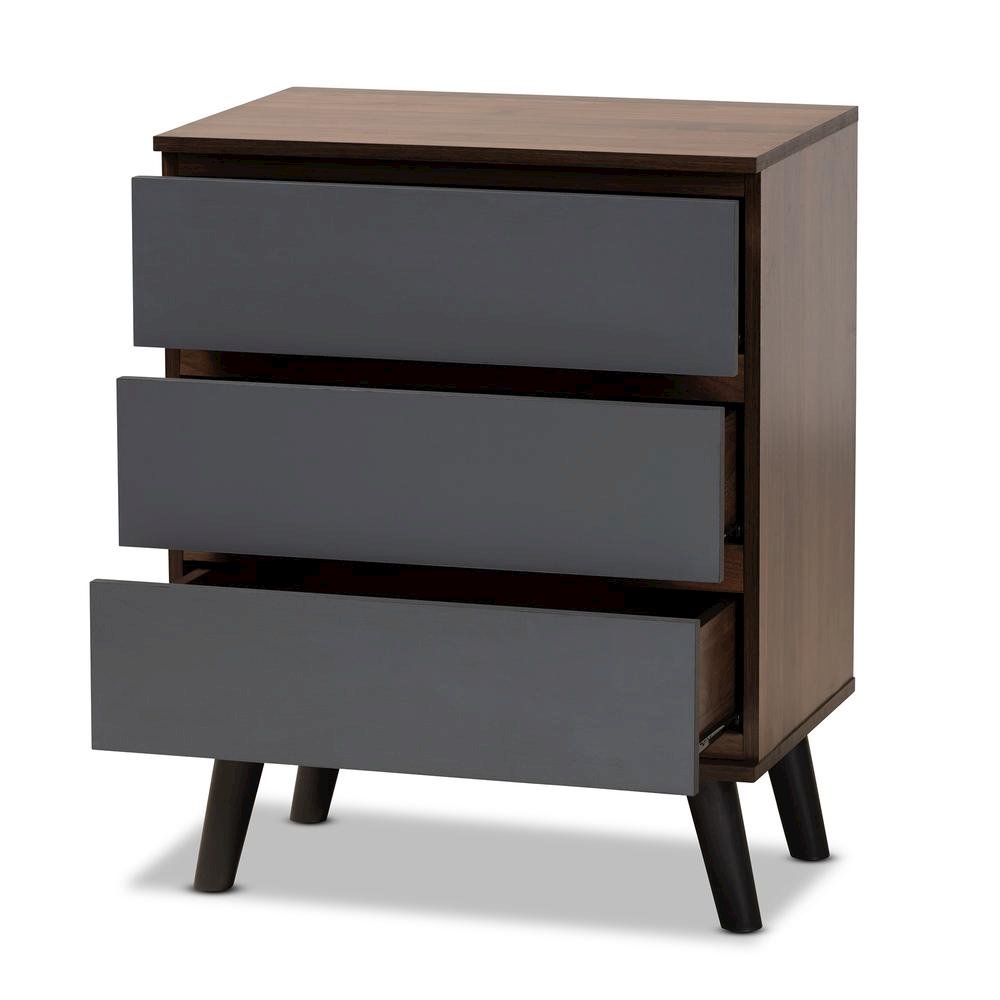 Two-Tone Walnut and Grey Finished Wood 3-Drawer Bedroom Chest. Picture 10