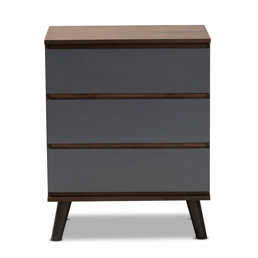 Two-Tone Walnut and Grey Finished Wood 3-Drawer Bedroom Chest. Picture 11