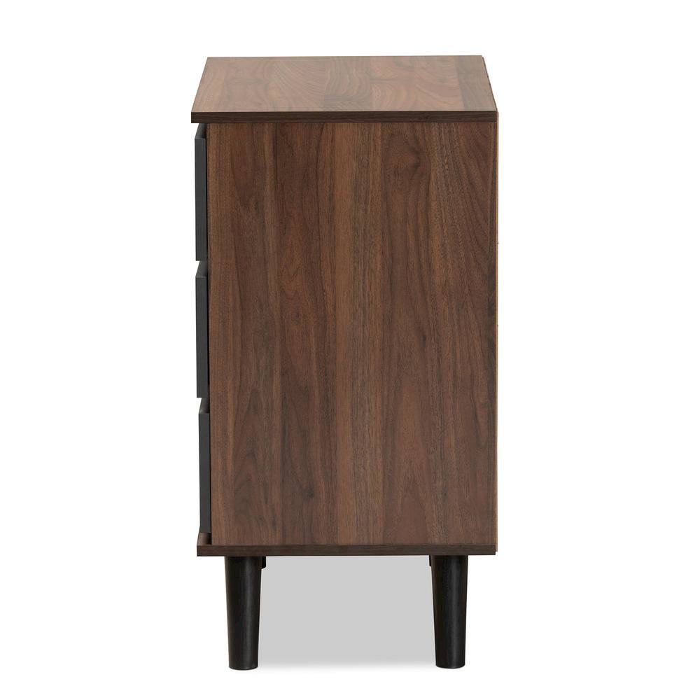 Two-Tone Walnut and Grey Finished Wood 3-Drawer Bedroom Chest. Picture 12