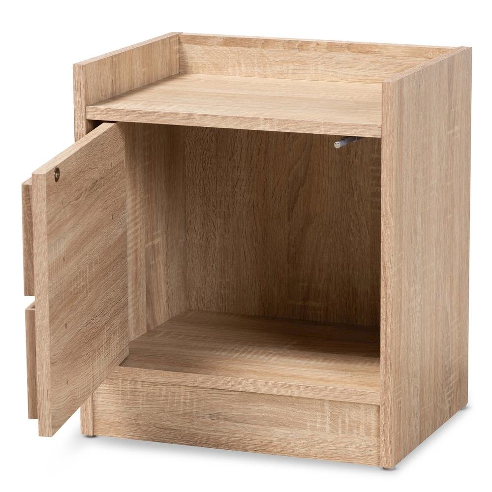 Baxton Studio Hale Modern and Contemporary Oak Finished Wood 1-Door Nightstand. Picture 10