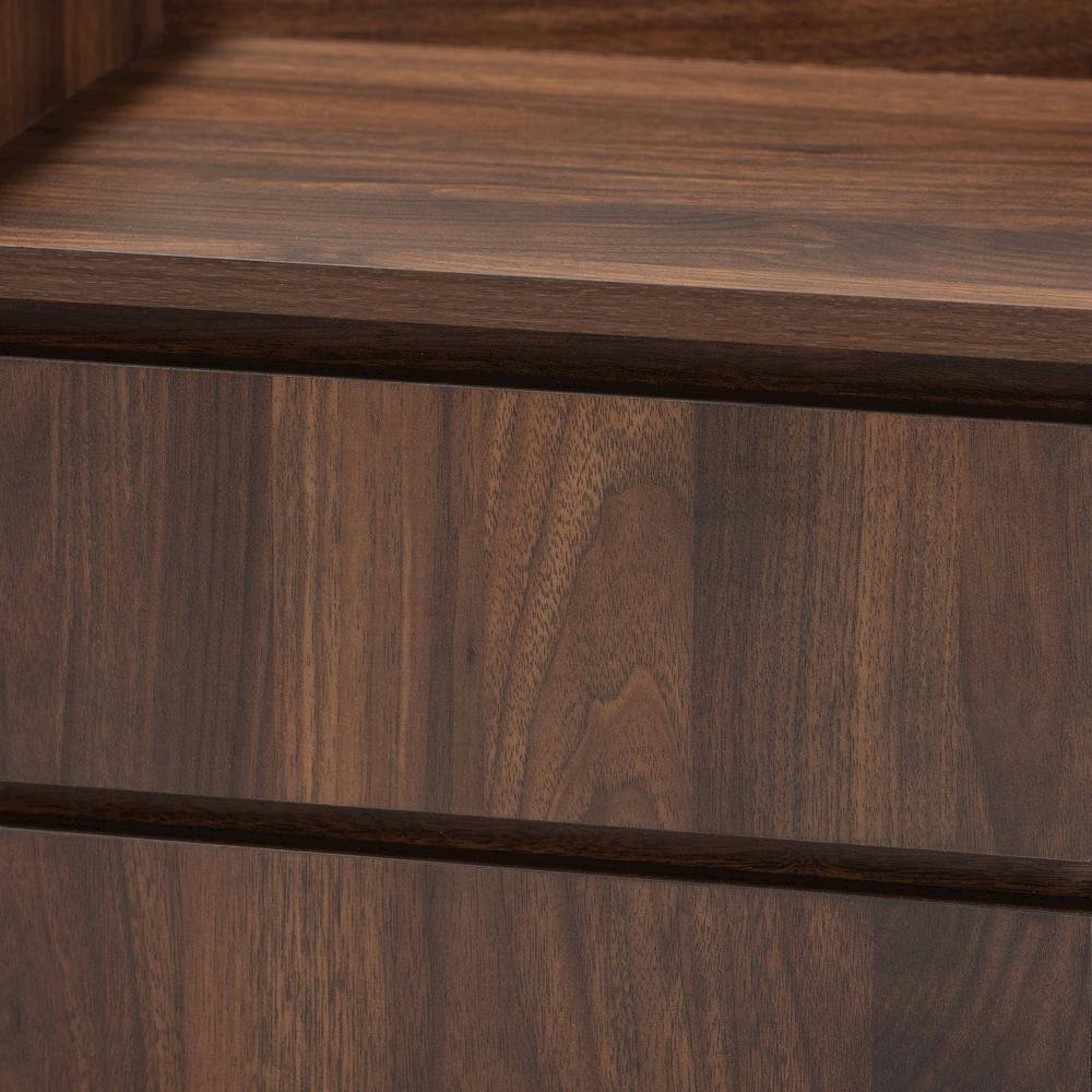 Hale Modern and Contemporary Walnut Brown Finished Wood 1-Door Nightstand. Picture 13