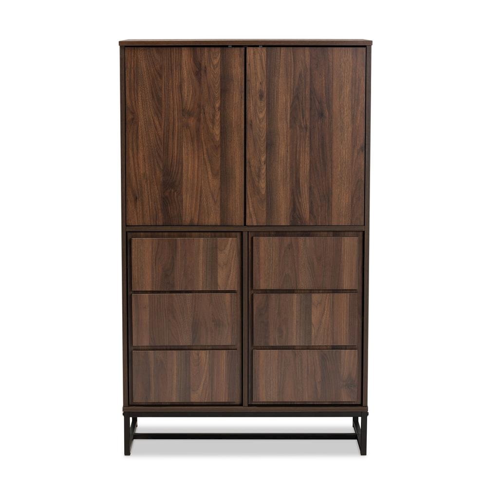 Walnut Brown Finished Wood and Black Finished Metal Multipurpose Storage Cabinet. Picture 12