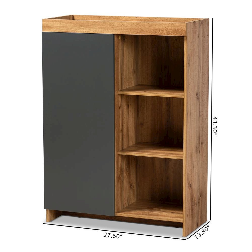 Two-Tone Grey and Oak Brown Finished Wood Shoe Cabinet. Picture 18
