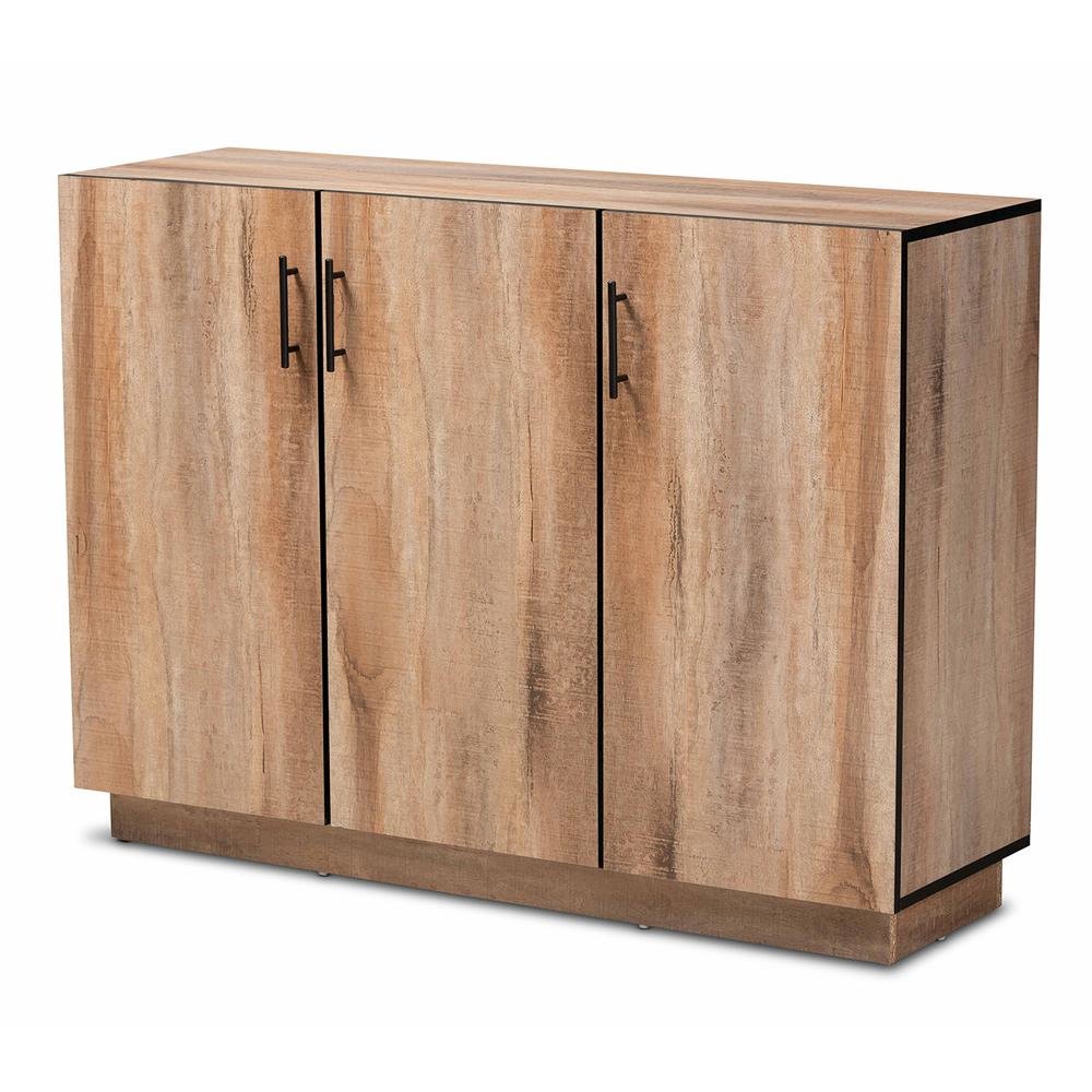 Natural Oak Finished Wood 3-Door Dining Room Sideboard Buffet. Picture 10
