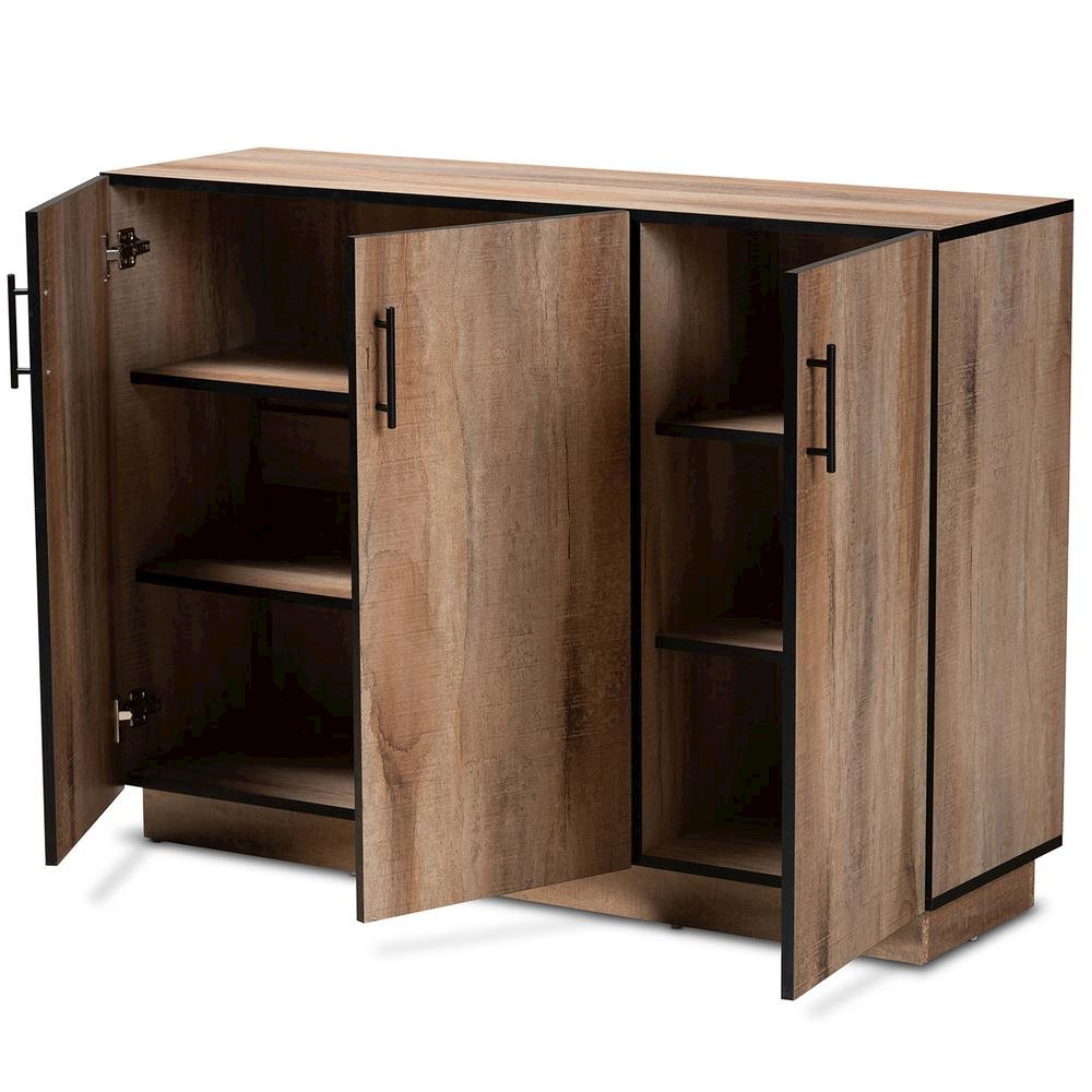Natural Oak Finished Wood 3-Door Dining Room Sideboard Buffet. Picture 11